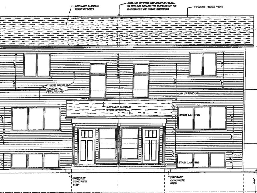 site plan drawing showing front view of duplex home for rent in Watford
